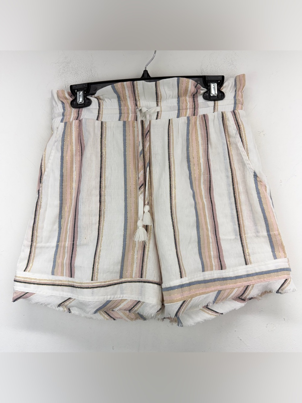 Golden size Large Women’s White Multicolor Striped Paperbag Waist Shorts NWT